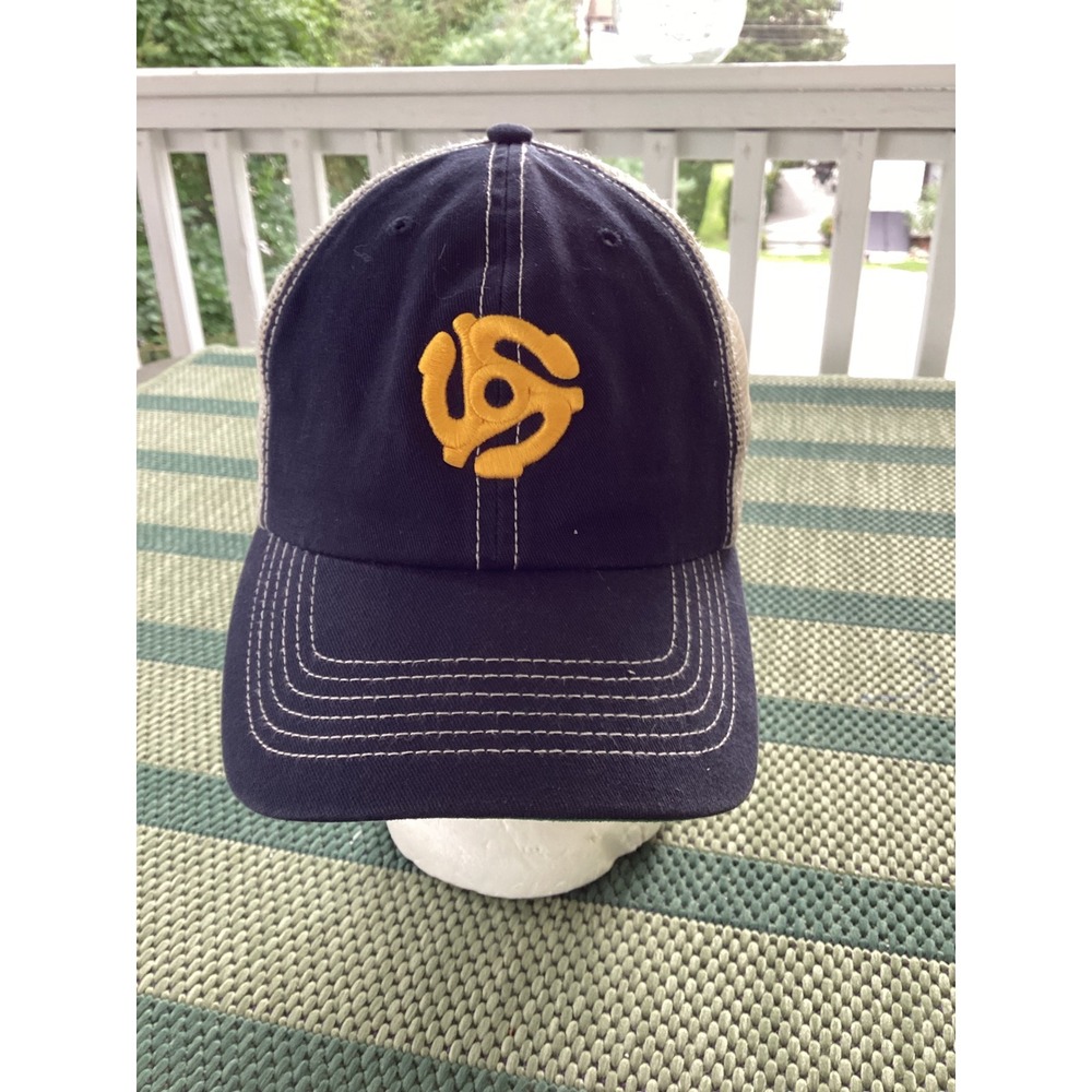 47 Brand 45 RPM Record Adapter Trucker Hat Navy Blue Cream Mesh Snapback Cap